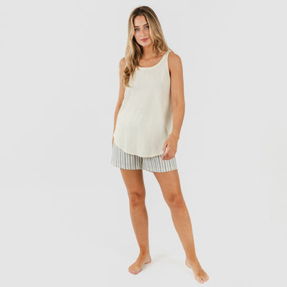 Pijama curto de algodão listrado natural Brighton