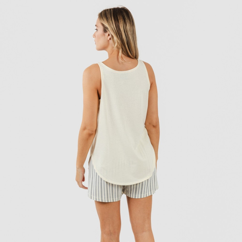 Pijama curto de algodão listrado natural Brighton