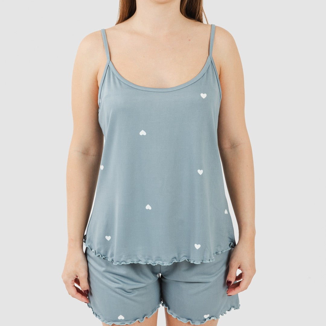 Pijama feminino Soft Hearts Indigo com alças finas