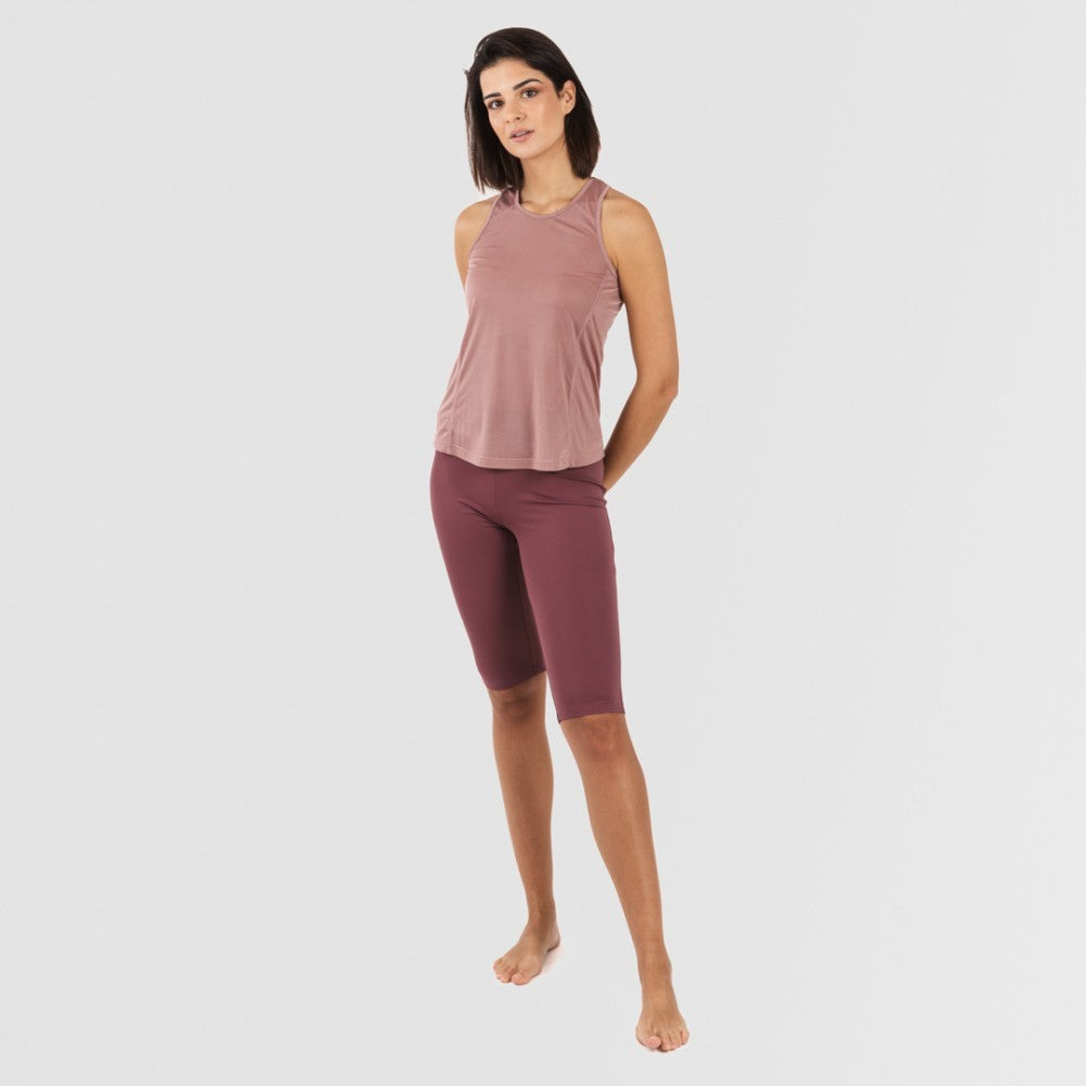 Conjunto esportivo feminino de leggings curtas, cor malva - berinjela