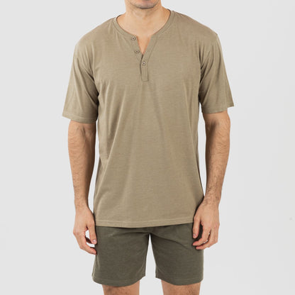 Pijama masculino curto com botões, verde-caça - verde-escuro