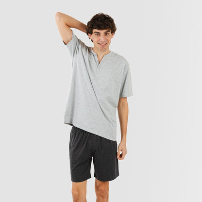 Pijama curto masculino com botões de pérola - carvão