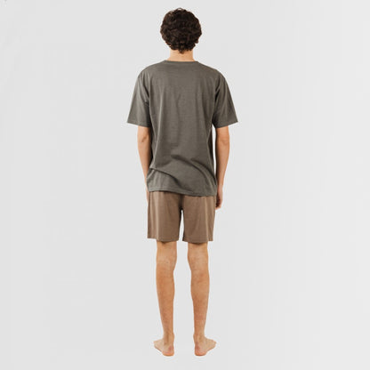 Pijama curto masculino com botões, azul petróleo - marrom