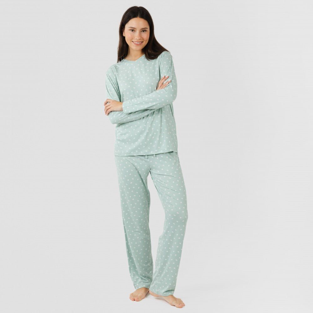 Pijama longo feminino Natalie Tiffany verde claro