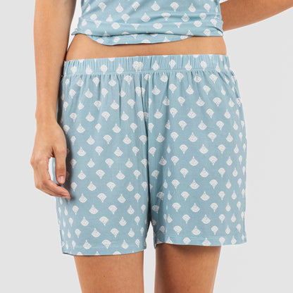 Pijama feminino de verão em viscose índigo com alças finas.