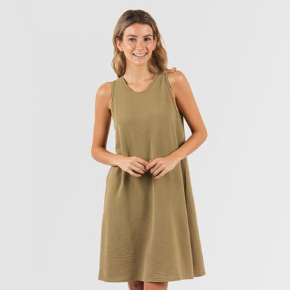 Vestido curto com alças, em musselina de algodão lisa.