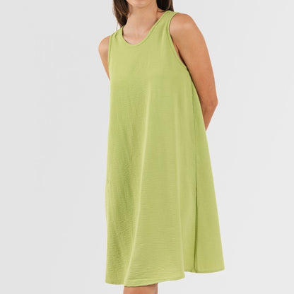 Vestido curto com alças, em musselina de algodão lisa.