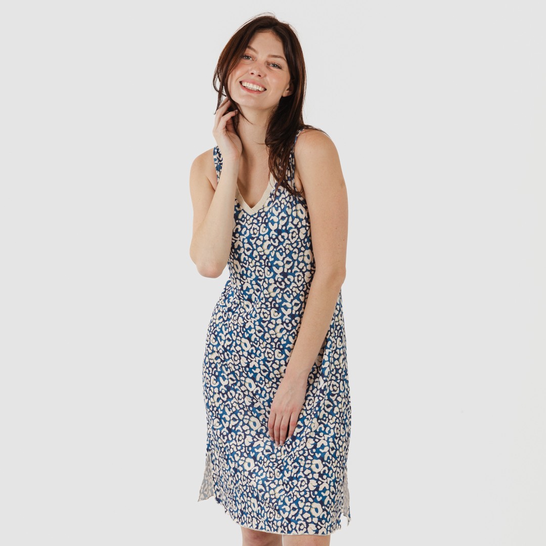 Vestido midi Milina azul marinho com alças finas