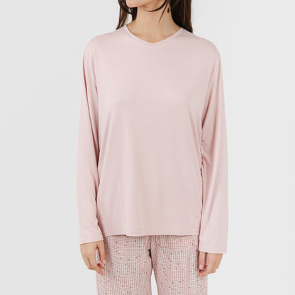 Pijama comprido feminino macio, cor rosa claro Maya