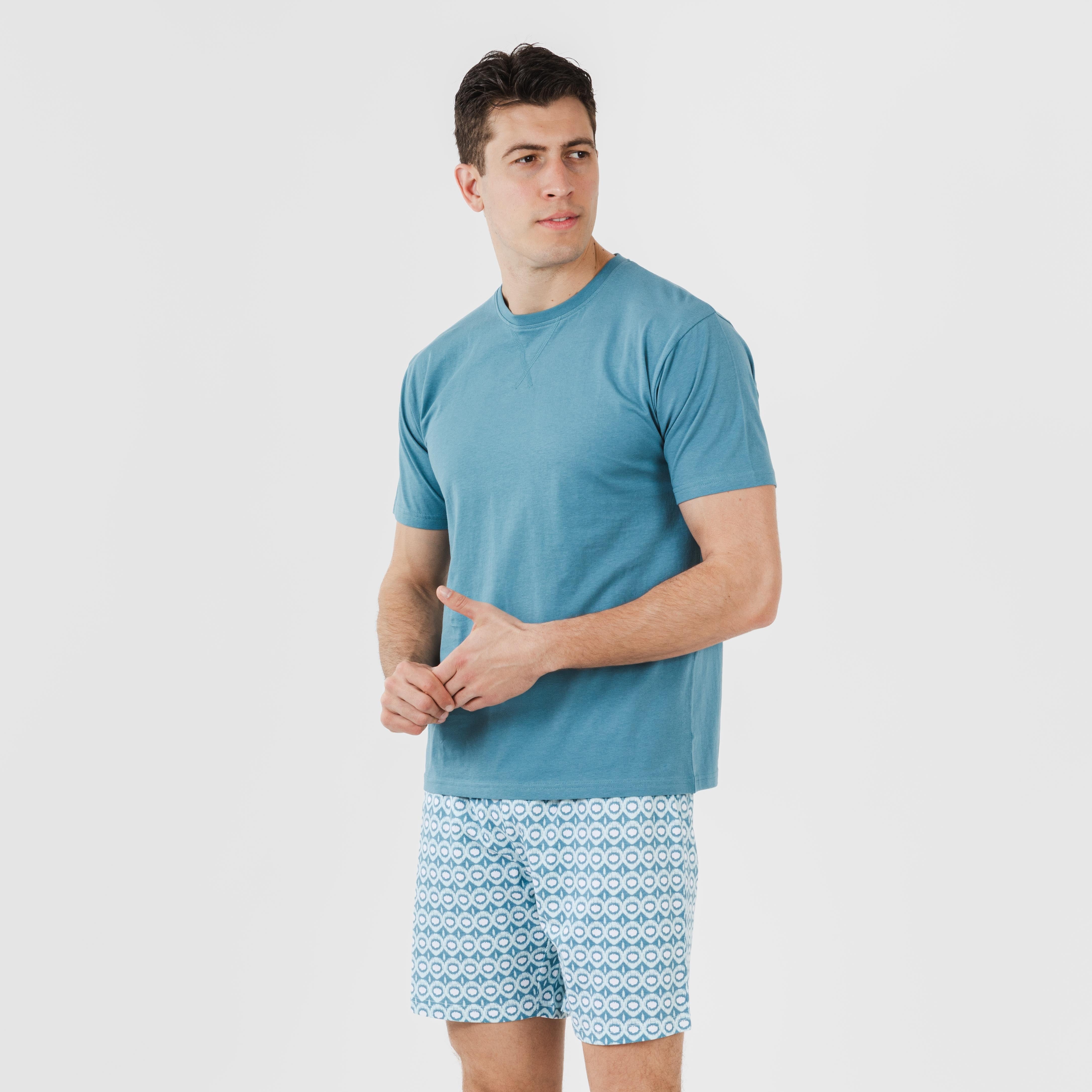 Pijama curto masculino Galieni em algodão, cor verde-azulado