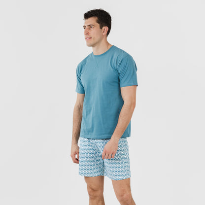 Pijama curto masculino Galieni em algodão, cor verde-azulado
