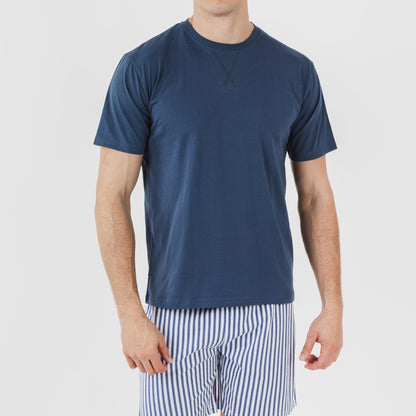 Pijama curto masculino Darryl em algodão azul marinho