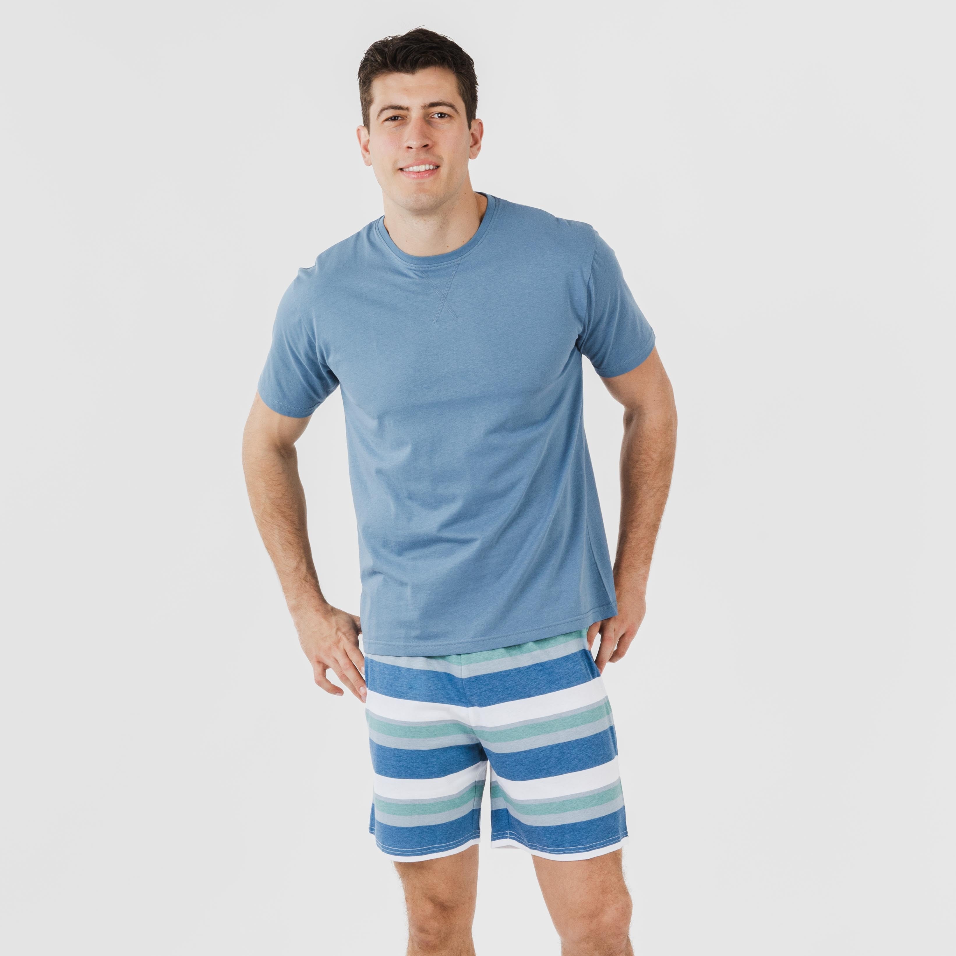 Pijama curto masculino de algodão, listrado Mark Indigo.