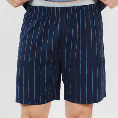 Pijama curto masculino de algodão, modelo Moritz com listras índigo.
