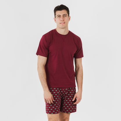 Pijama curto masculino de algodão, cor bordô Nino