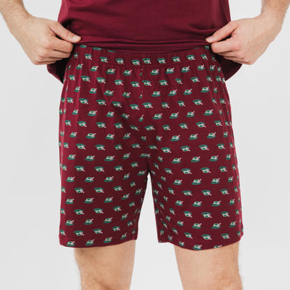 Pijama curto masculino de algodão, cor bordô Nino