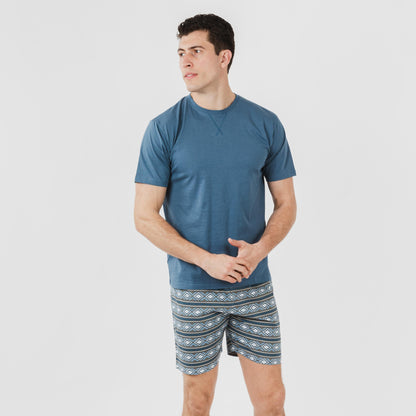 Pijama curto masculino Omega azul de algodão
