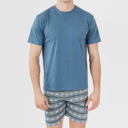 Pijama curto masculino Omega azul de algodão