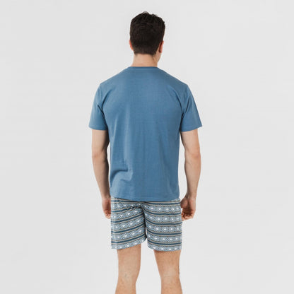 Pijama curto masculino Omega azul de algodão