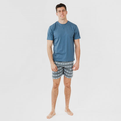 Pijama curto masculino Omega azul de algodão