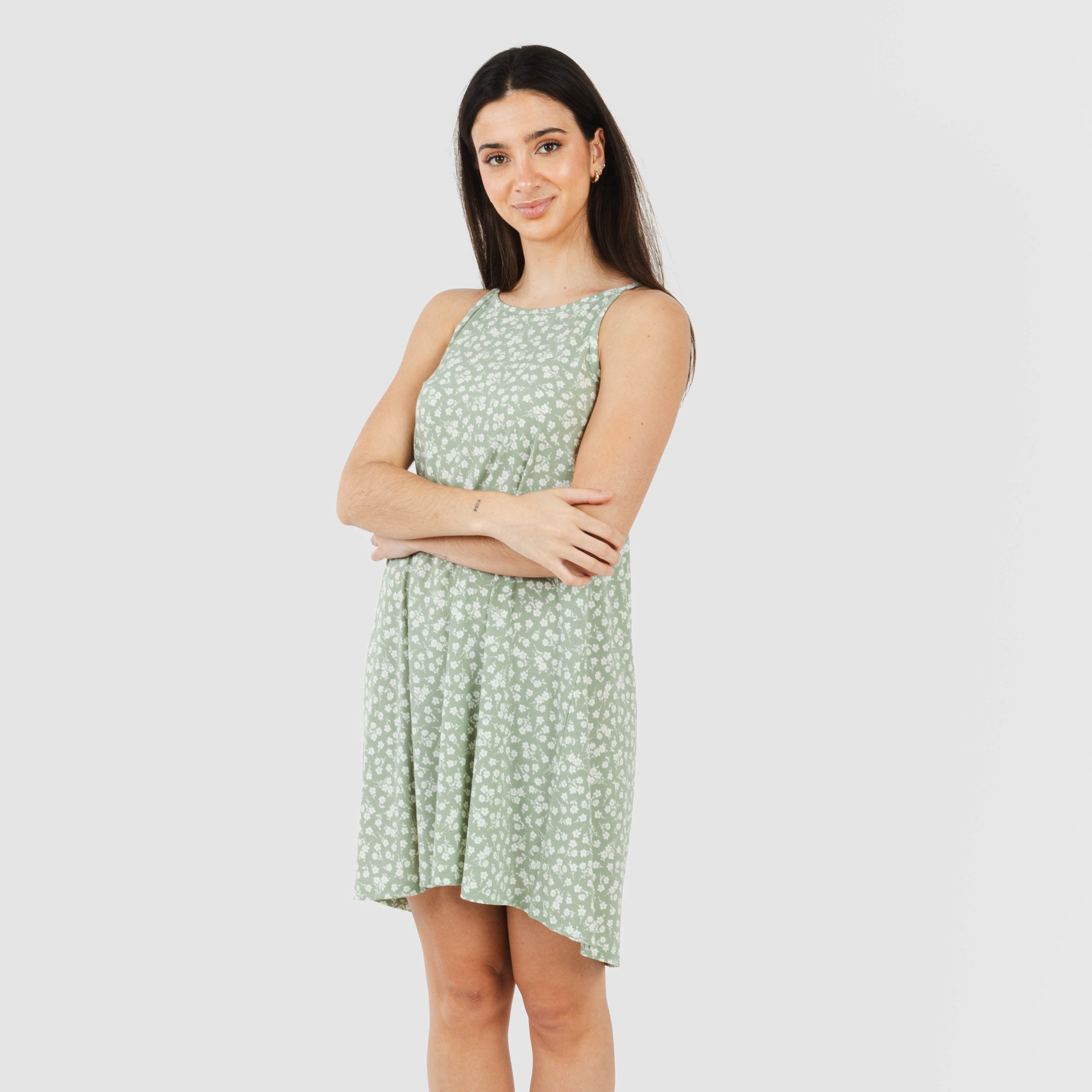 Vestido curto tomara que caia Oniris verde-caça em crepe para caça