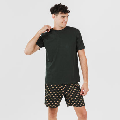 Pijama curto de algodão verde-garrafa para homens e meninos