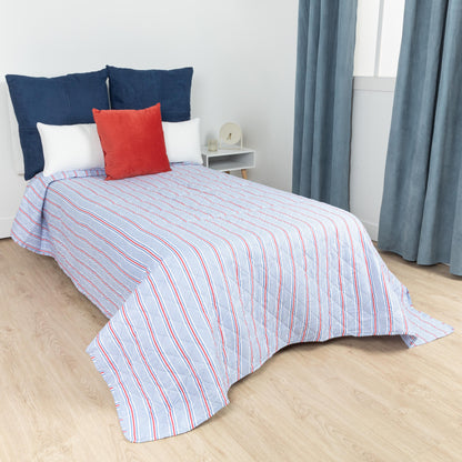 Colcha de cama Fermin azul listrada