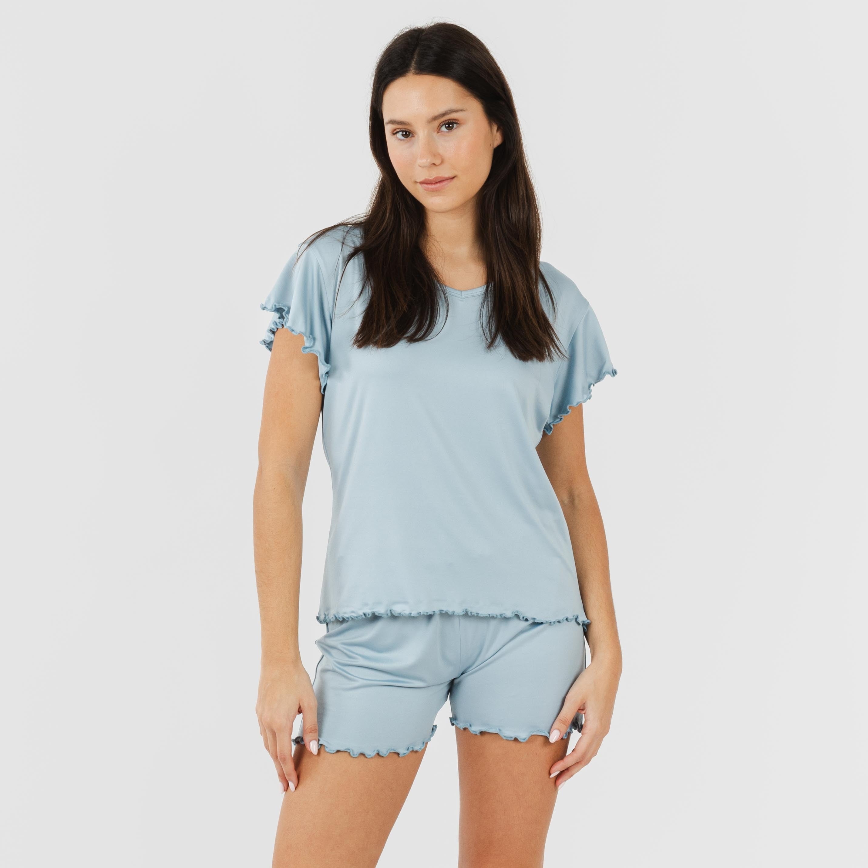 Pijama feminino de manga curta CRT, macio e liso.