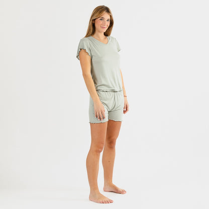 Pijama feminino de manga curta CRT, macio e liso.