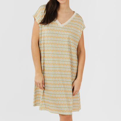 Vestido curto de mangas curtas e fluidas na cor areia menta