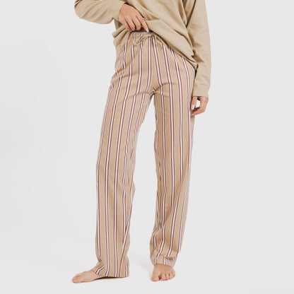 Pijama comprido de algodão, listrado, cor areia