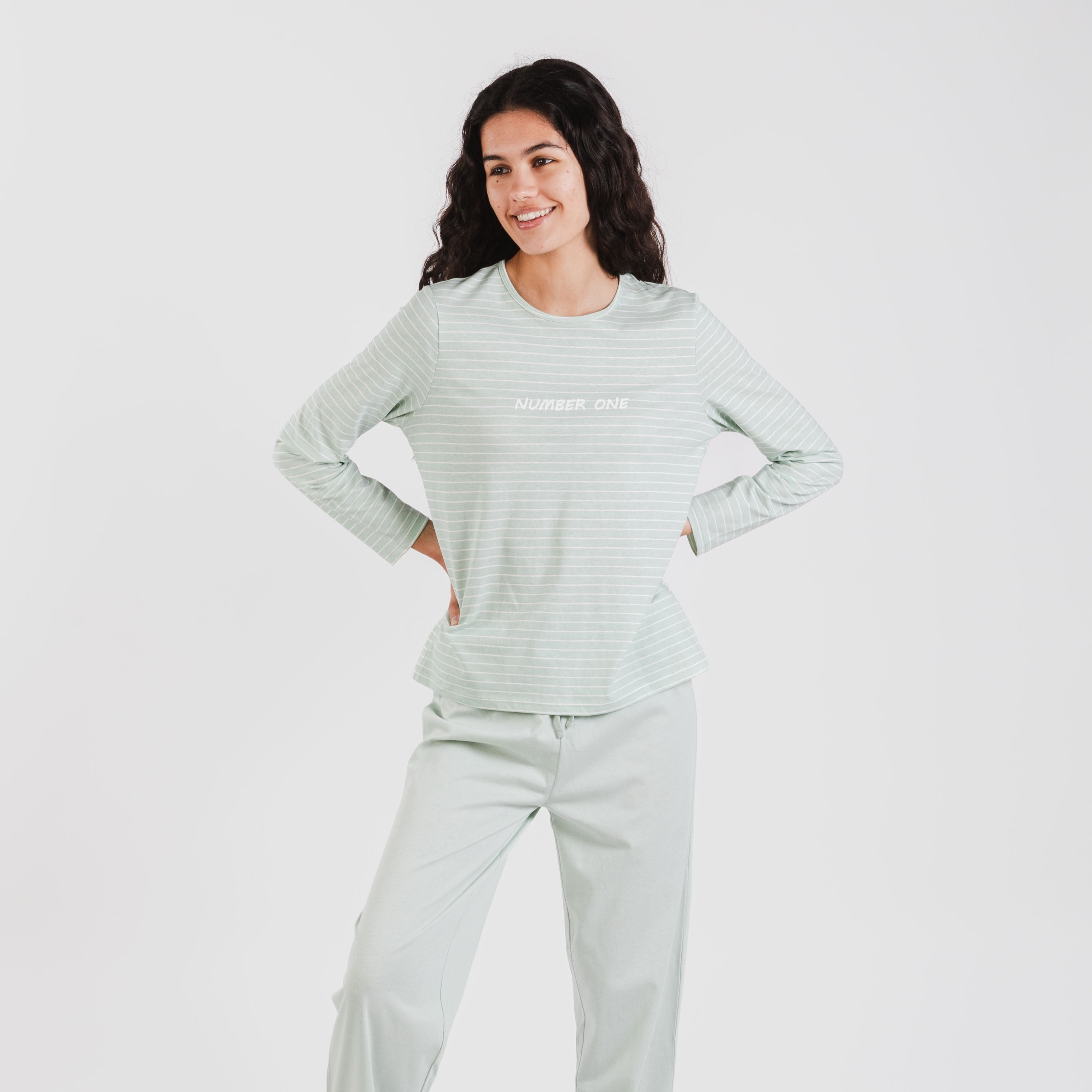 Pijama longo de algodão Denis, verde Tiffany