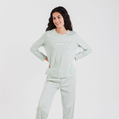 Pijama longo de algodão Denis, verde Tiffany