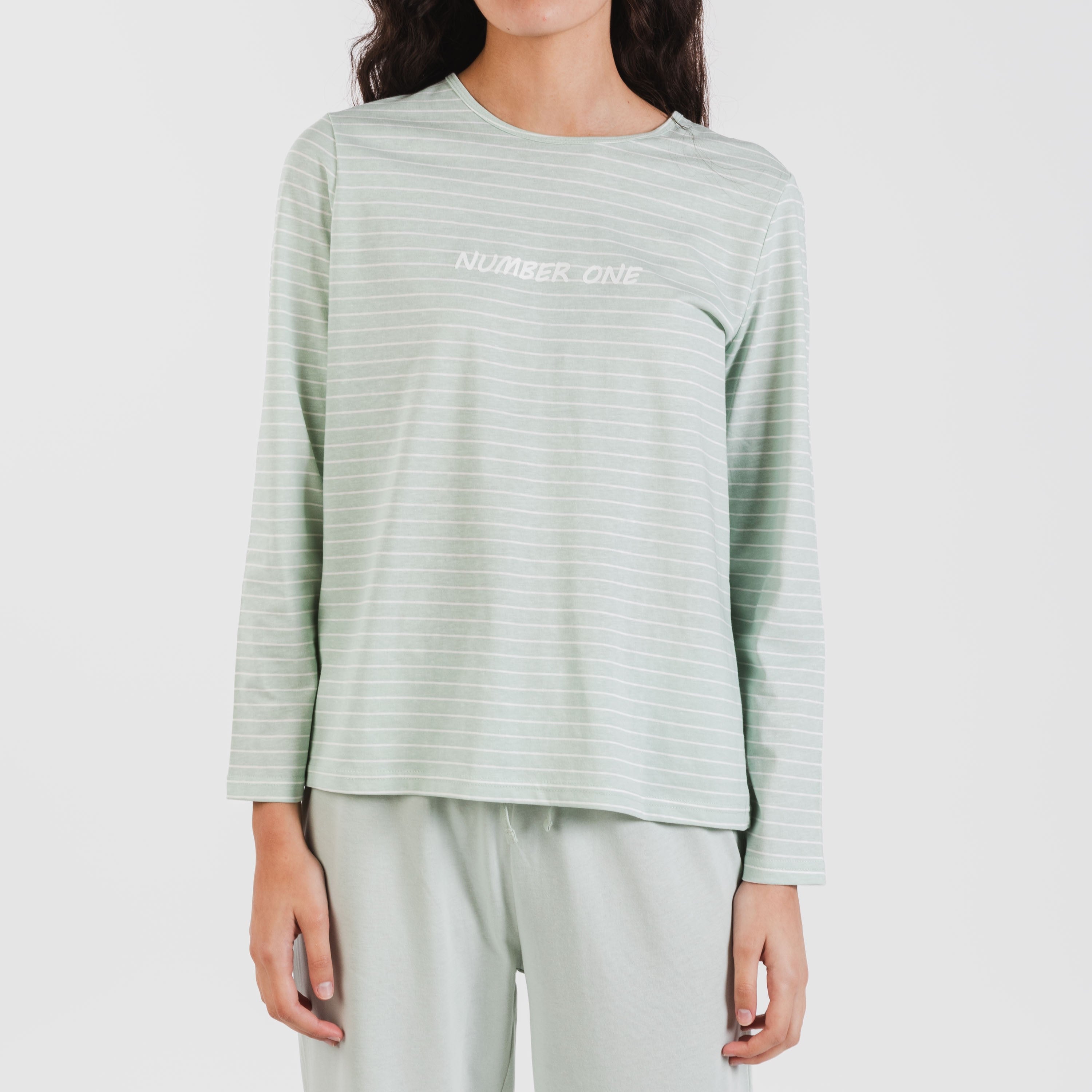 Pijama longo de algodão Denis, verde Tiffany