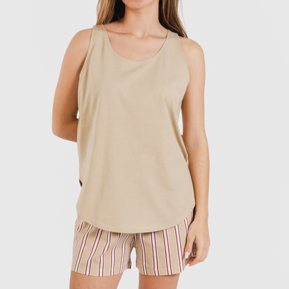 Pijama curto de algodão listrado Ico cor areia