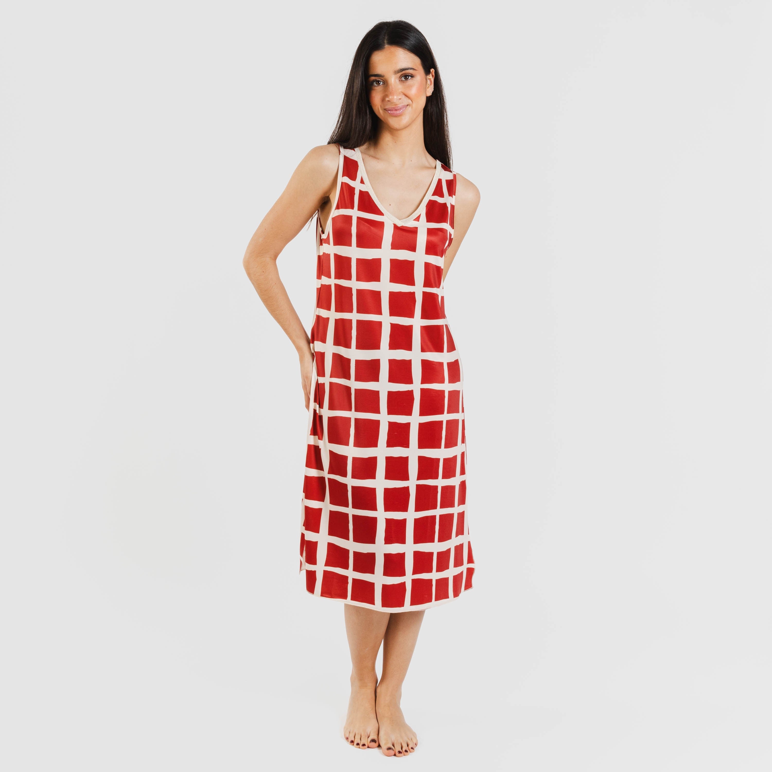 Vestido midi Naroa com alça macia, terracota