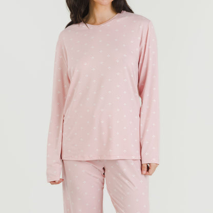 Pijama longo e macio Embera para mulheres, rosa claro