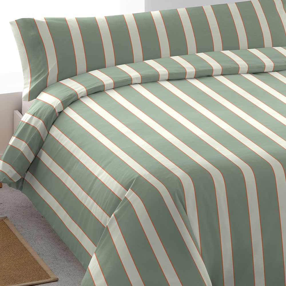 Capa de edredom de algodão, estampa listrada verde-caça Marita.