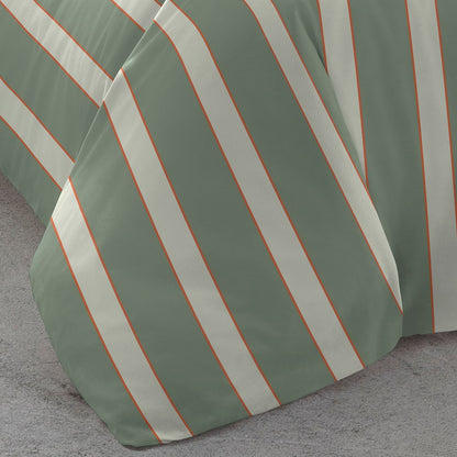 Capa de edredom de algodão, estampa listrada verde-caça Marita.