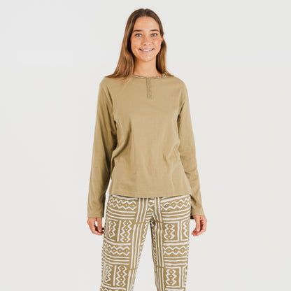 Pijama longo de algodão areia Vinuesa