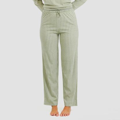 Pijama comprido listrado verde Beatrice em algodão para caça.