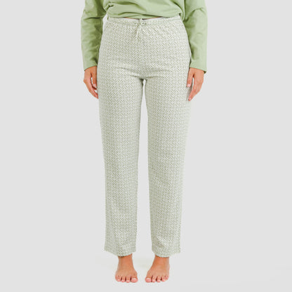 Michelle, pijama comprido de algodão verde para caça.