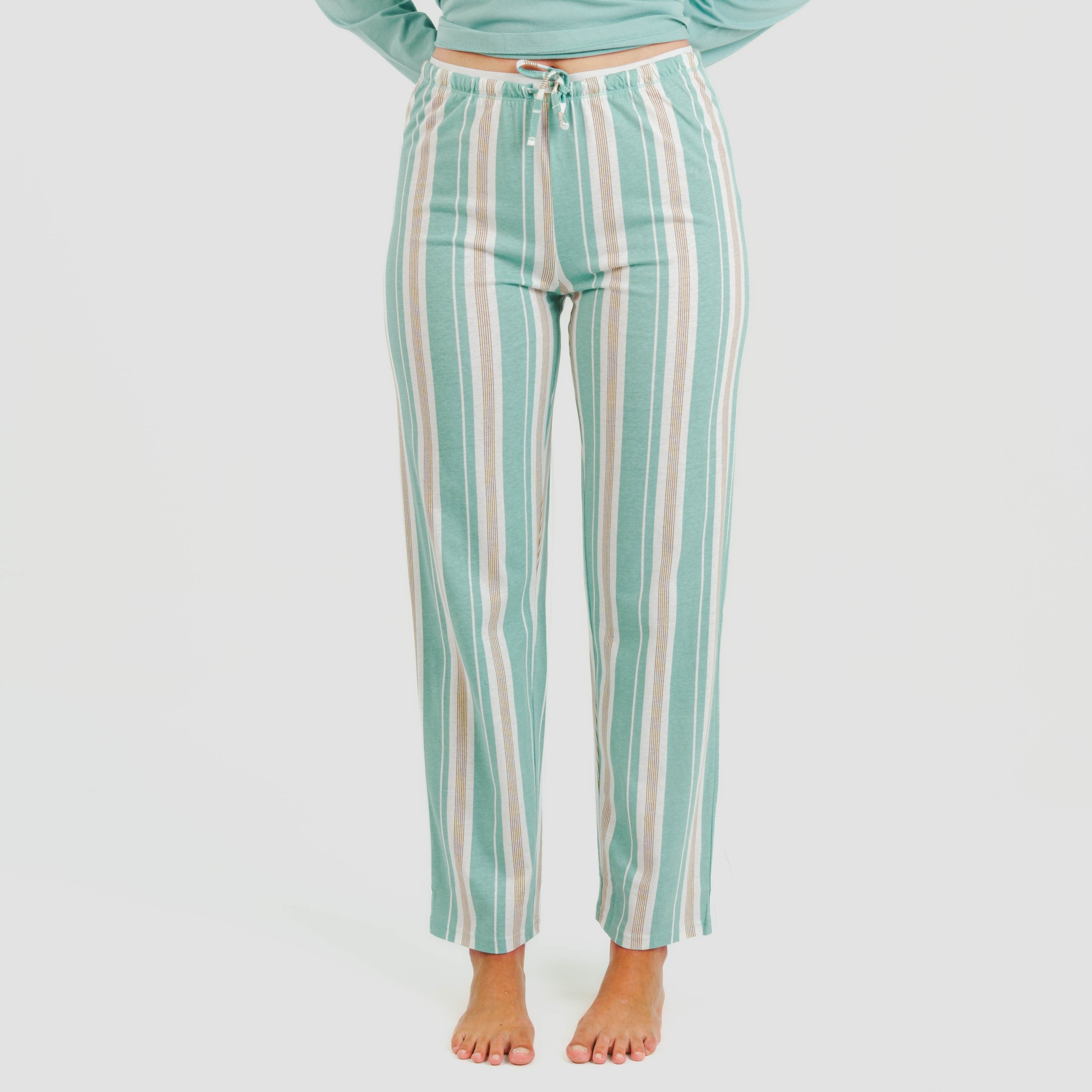 Pijama comprido Galda de algodão com listras verdes