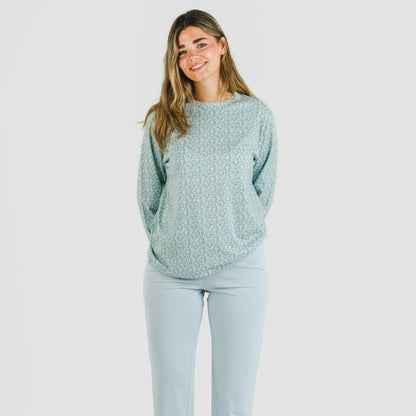 pijama comprido de algodão azul claro e fresco