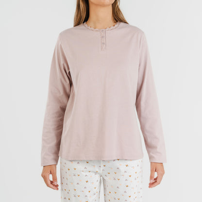 Pijama longo Isita de algodão na cor malva