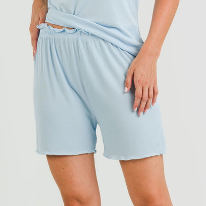 Pijama feminino de manga curta em tecido canelado de viscose liso.