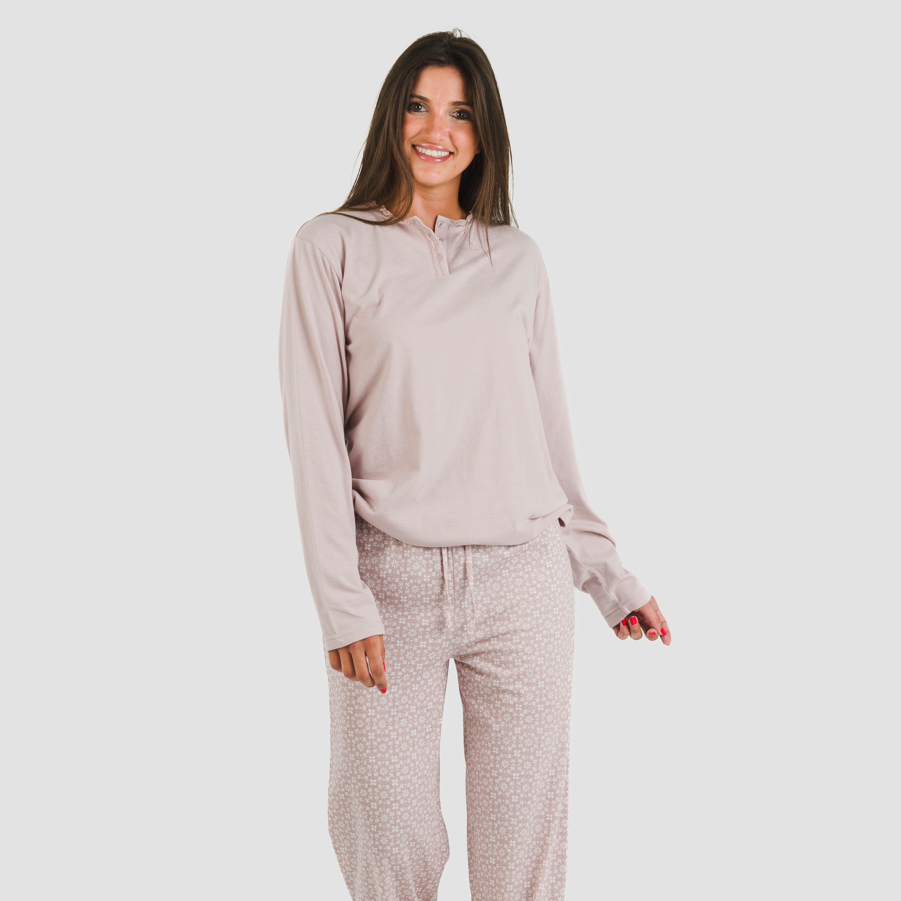 Pijama comprido de algodão Madrigal Marsala