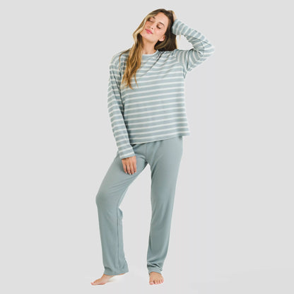 Pijama canelado bicolor