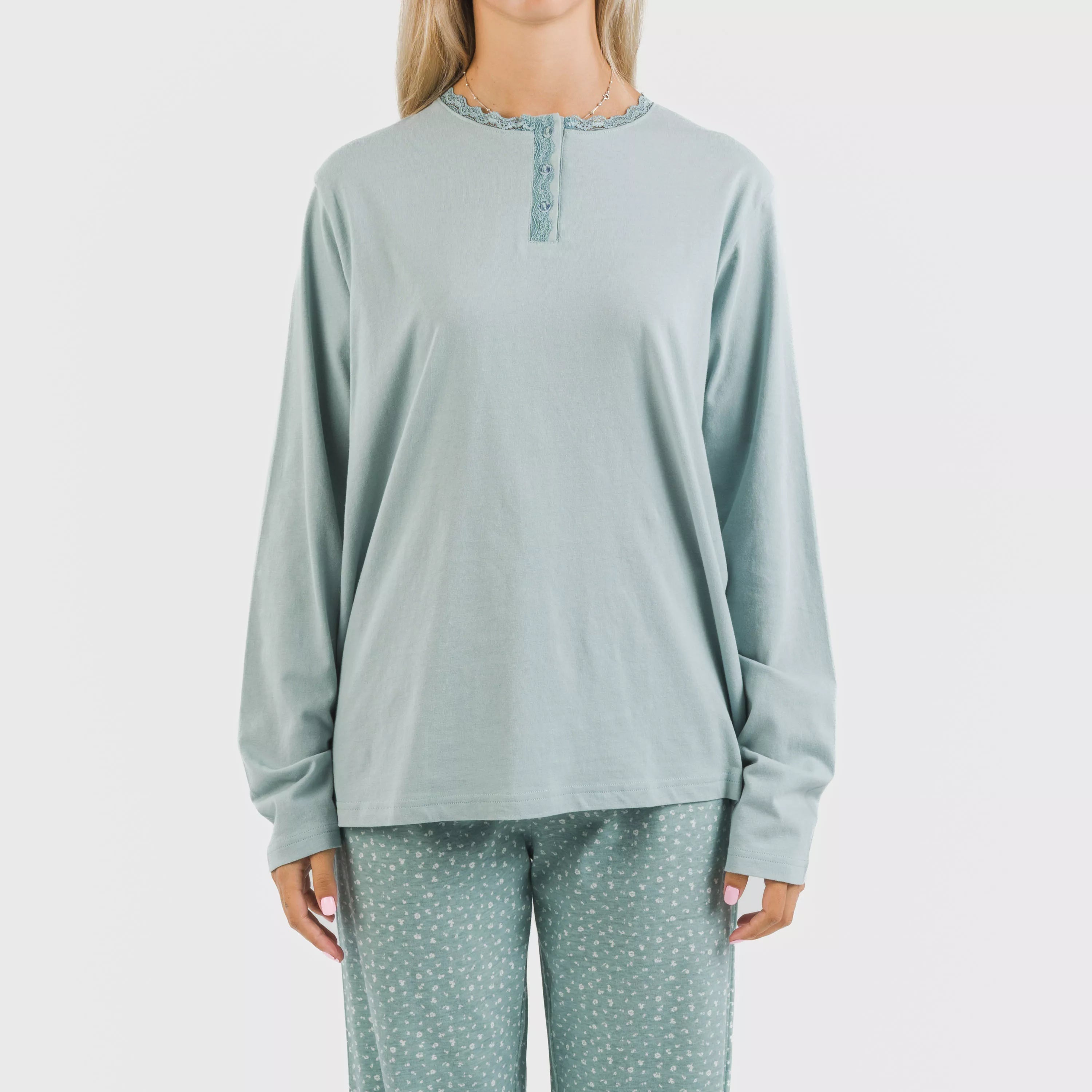 Pijama longo de algodão índigo Anita