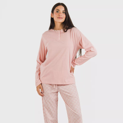 pijama comprido rosa de algodão checo